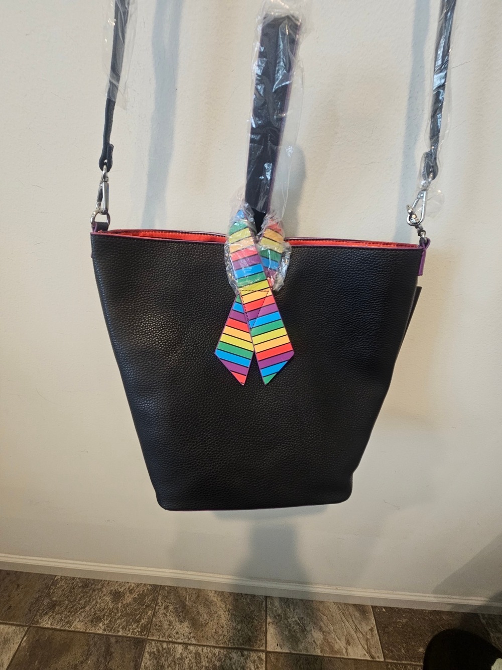 Suzanne Clemente NWT Causes Series LGBTQ Bucket Bag , Black Rainbow